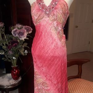 Niki Livas Pink /Fushia Halter Cocktail Dress